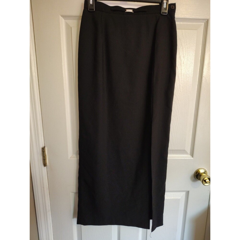 Nygard Collection Women’s 6 Black Solid Long Pencil Skirt Slit Rhinestone